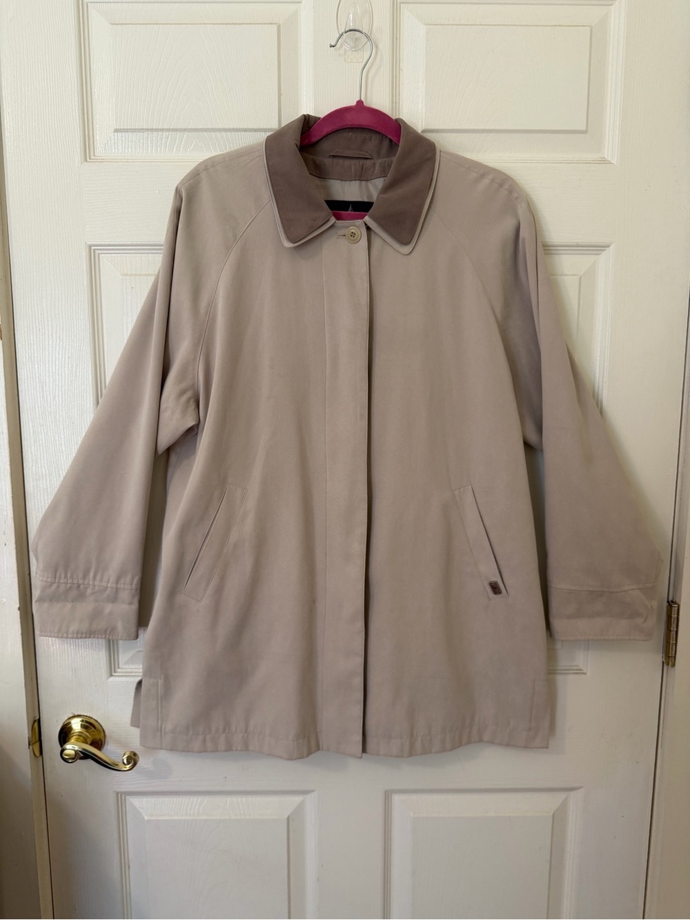 London Fog Camille Beige Suede-Trim Trench Jacket Womens Size M Regular 0013